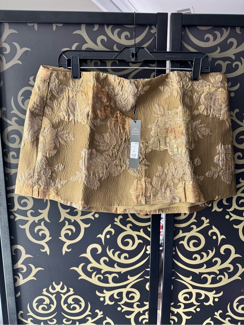 Fashion Nova Gold Floral Jacquard Mini Skirt